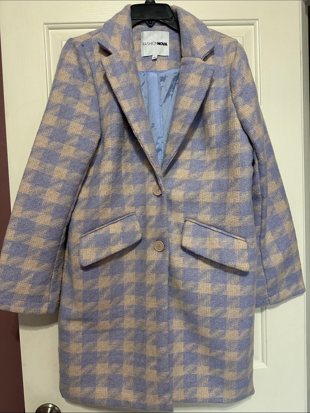 Fashion Nova Lavender & Cream Checked Trench Coat